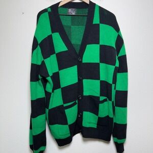 Steady Hands Women Cotton Cardigan M/L Green Black Checkered Tanjiro Anime‎